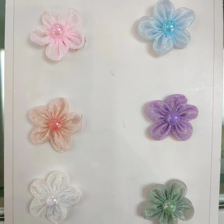 雪纱五瓣梅花手工布艺小花 波点珍珠五瓣纱花diy头饰鞋帽装饰配件