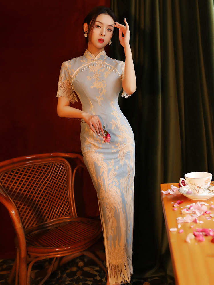 装风超仙古风改良唐装古装汉服小女孩雪纺裙民国素雅旗袍裙醋酸年轻少