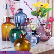 复古家居装饰花瓶彩色透明插花花瓶厂家批发玻璃多种形状瓶子