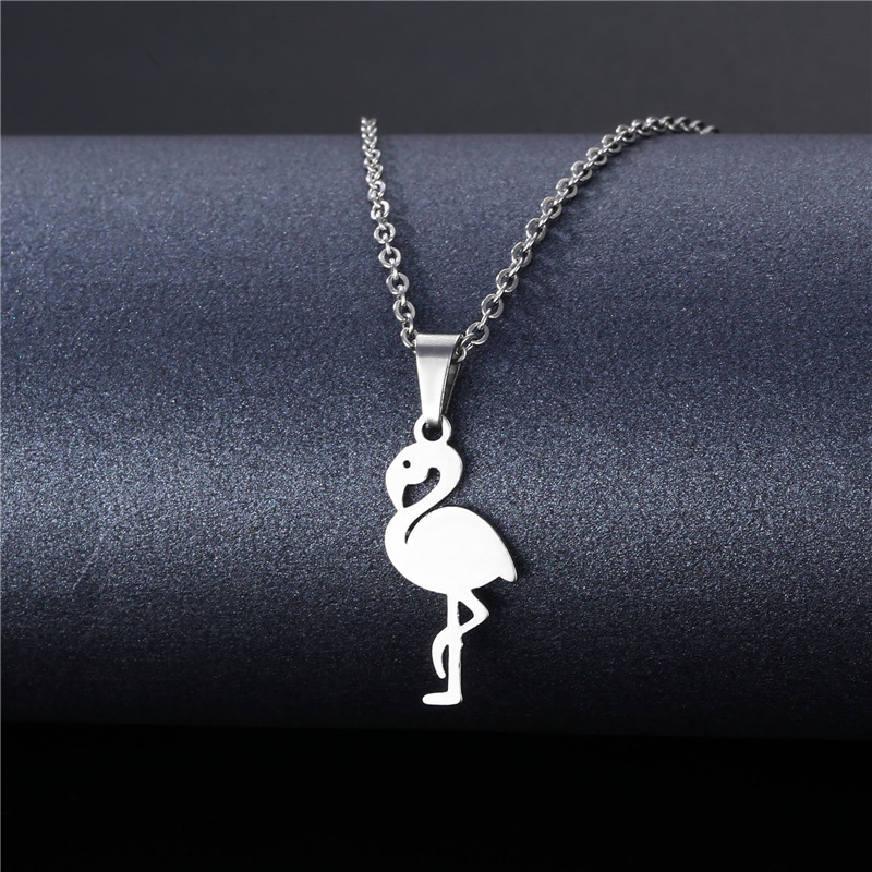 New European and American Popular Necklace Cute Animal Red-Crowned Crane Flamingo Stainless Steel Clavicle Pendant Ornament Wholesale