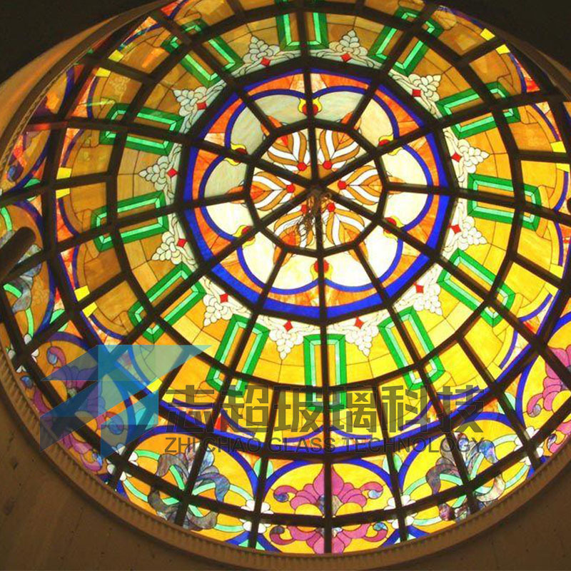 欧式教堂彩色玻璃 古典满洲装饰玻璃窗 彩绘镶嵌彩色不规格玻璃