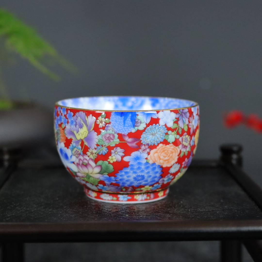 景德镇万花陶瓷碗新品珐琅彩酥油茶具茶杯主人杯民族特色文化礼品