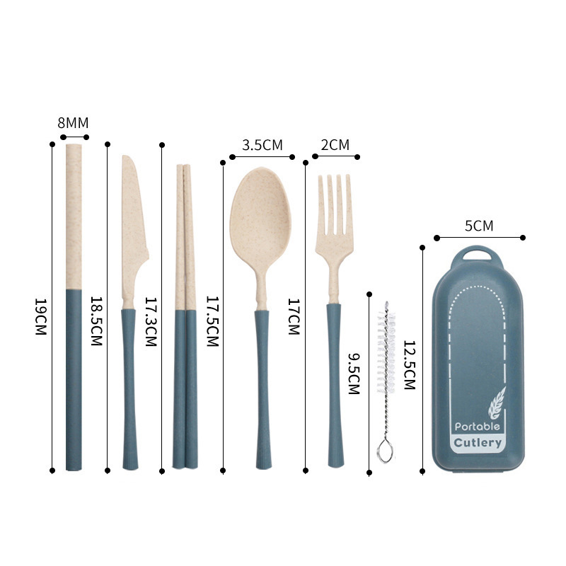 Creative Wheat Straw Vertical Pattern Tableware Set Student Outdoor Portable Folding Knife Fork Spoon and Chopsticks Straw Tableware Gift