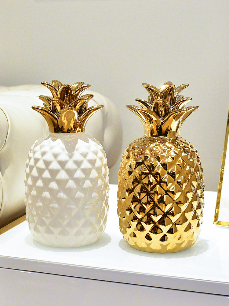 批发金菠萝酒柜装饰品摆件轻奢家居饰品陶瓷现代简约玄关客厅摆设
