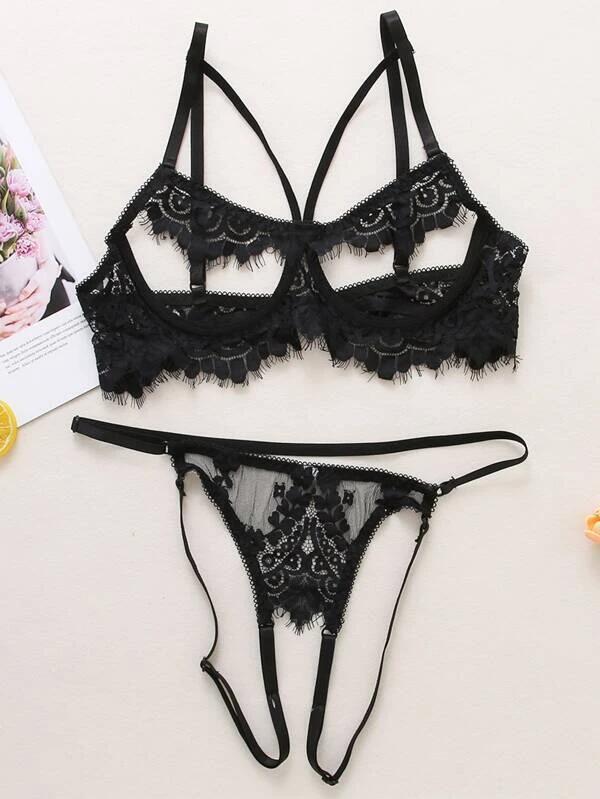 情趣内衣女三点式性感蕾丝透明情趣内衣开档免脱露乳诱惑内衣