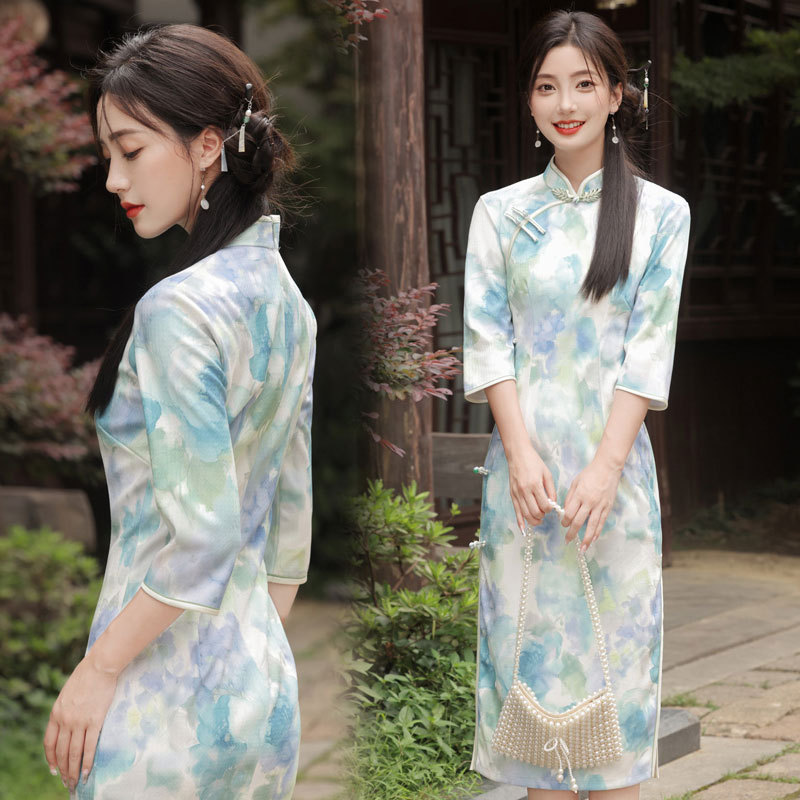 改良国风旗袍秋季2023年新款长袖年轻款高端气质素雅新中式清冷感