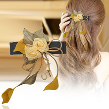 韩版手工布艺发夹花朵飘带发饰发卡弹簧夹顶夹盘发头饰头花发饰品
