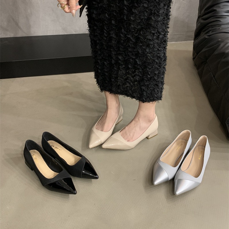 平底鞋黑色工作鞋女皮鞋百搭小香风舒适职业浅口低跟上班通勤单鞋