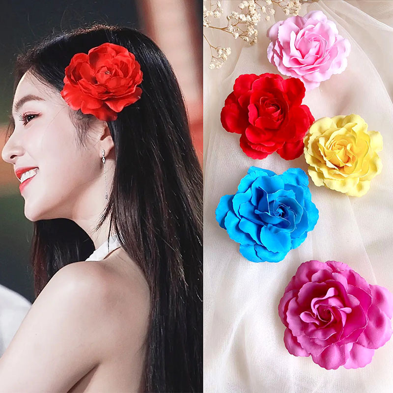 裴珠泫同款红色玫瑰花朵发夹头花发饰头卡子写真拍照头饰网红边夹