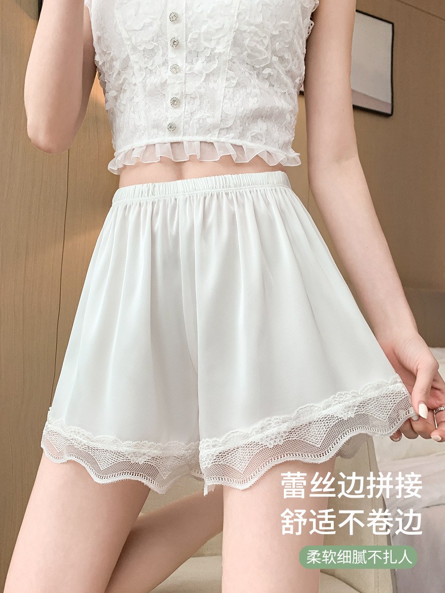 women‘s safety pants summer thin satin lace wave lace loose jk non-curling outer wear anti-exposure bottom shorts
