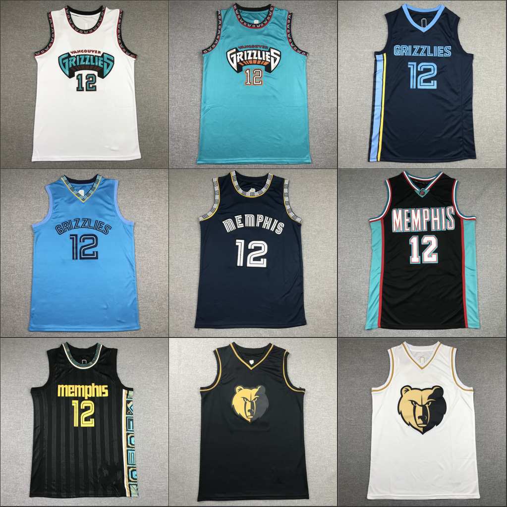 篮球服球衣灰熊队刺绣背心批发白色12# morant-阿里巴巴
