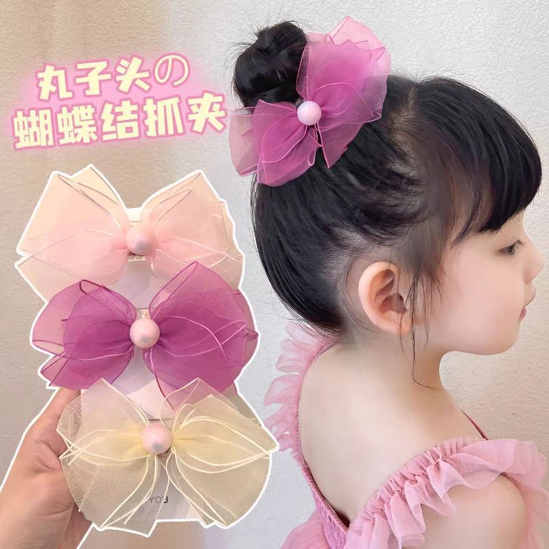 儿童蝴蝶结抓夹高级感丸子头盘发固定神器小女孩可爱公主发夹头饰
