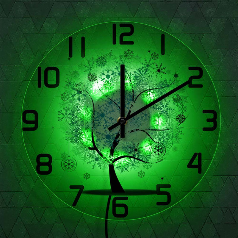 跨境led灯透明亚克力挂钟四季春夏秋冬书树木家居时钟装饰墙钟