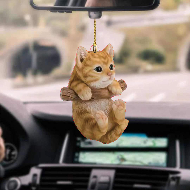 Car Decoration Kitten Pendant Car Interior Design Pet Dog Shape Rearview Mirror Acrylic Flat Pendant
