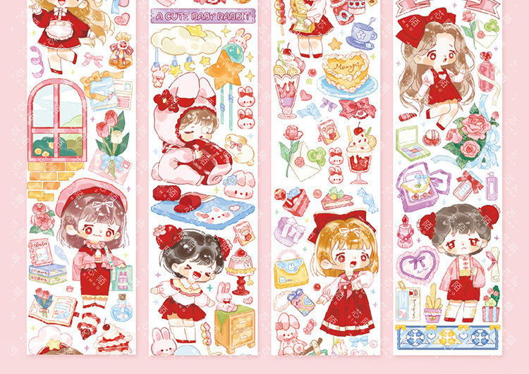 芯陌 闪闪系列 特油和纸胶带 清新可爱人物手账diy素材离型贴 8款