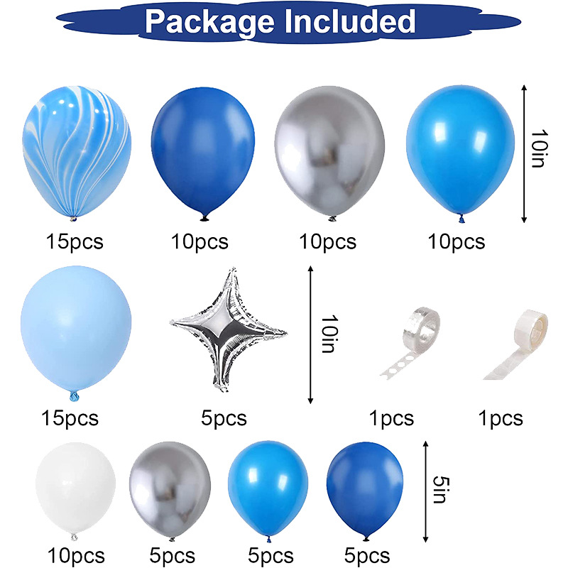 Amazon New Agate Pattern Balloon Blue Combination Package Birthday Party Wedding Decoration Opening Arch Balloon