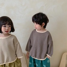 一件包邮春秋新款男女童装洋气外穿薄款宽松卫衣韩国儿童棉时尚条