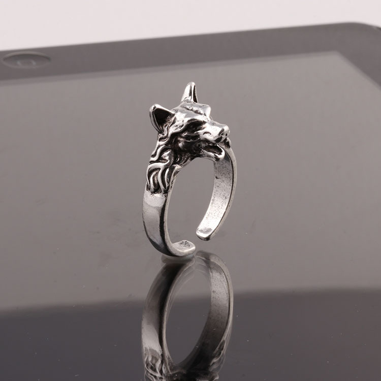 欧美霸气跨境配饰个性狼头戒指复古时尚狼指环摇滚动物饰品