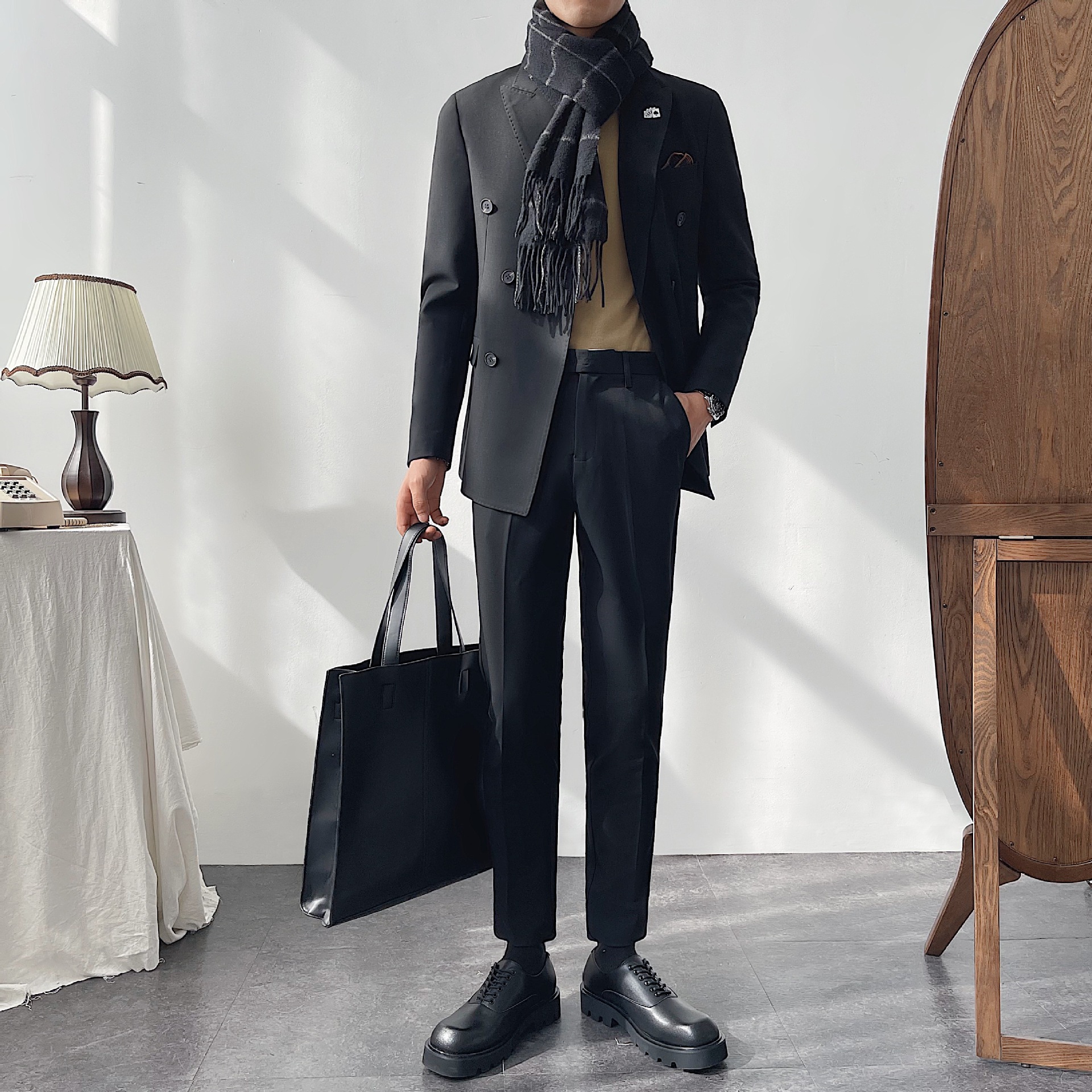 休闲西服套装男士韩版修身潮流潮男穿搭小西装英伦风新郎结婚礼服