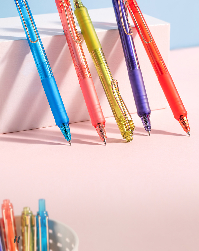 miniso名创优品钢丝夹系列按动中性笔签字笔0.5mm流畅书写不易断