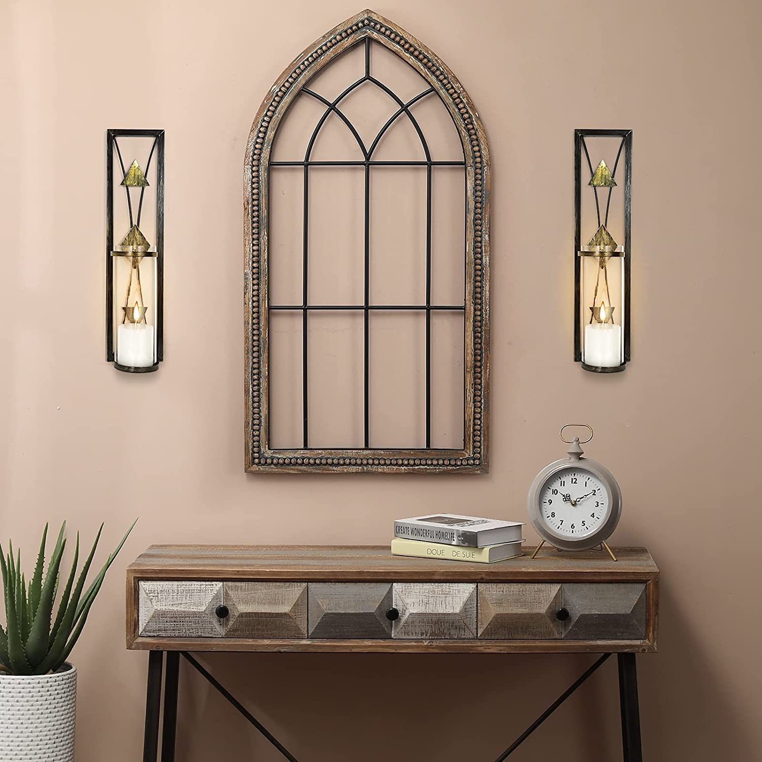 跨境美式乡村复古挂式蜡烛台金属亚克力客厅墙壁装饰壁灯烛台批发