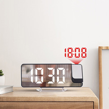 网红爆款LED大屏镜面投影闹钟显示温度感应电子时钟跨境热销673