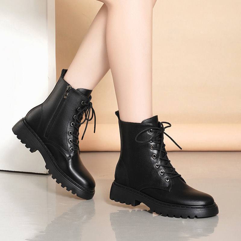 包邮真皮马丁靴女鞋2021新款秋冬季加绒平底短靴靴子女