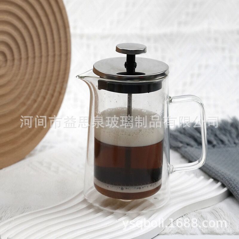 不锈钢304法压壶美式泡咖啡壶家用泡茶壶冲茶器双层梯形咖啡壶
