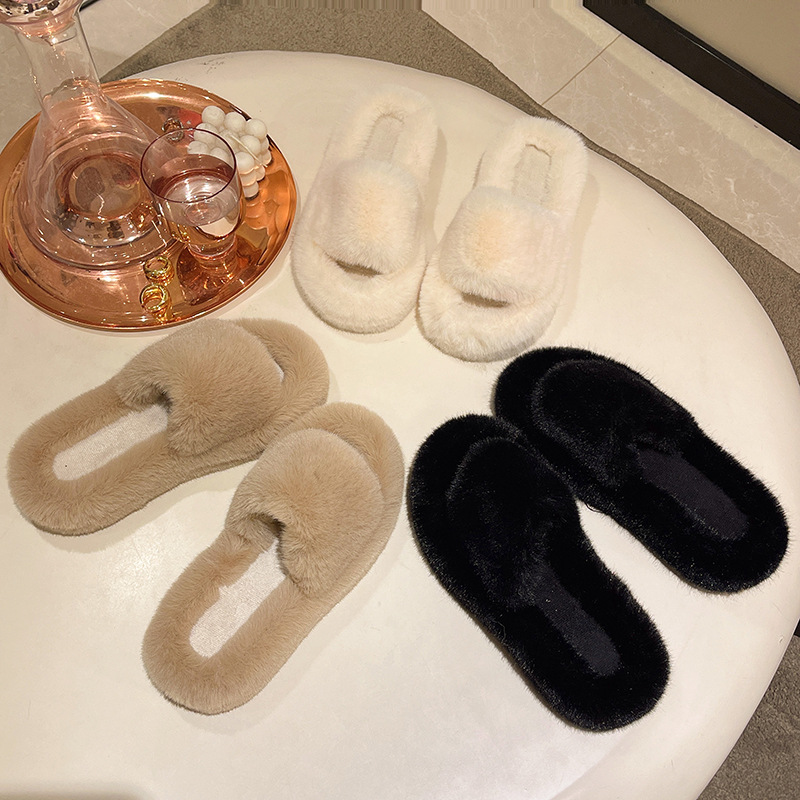 2022年网外穿试衣间拖鞋女女装店秋冬新款新款时尚红毛毛拖鞋