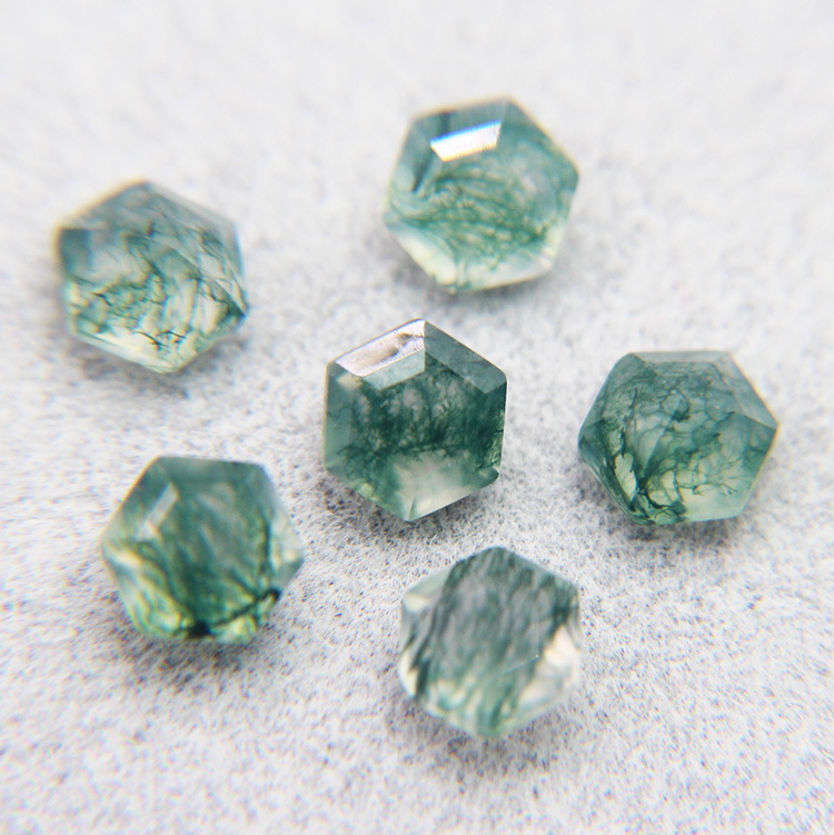 水草玛瑙六边形6x6裸石戒面 跨境电商 首饰镶嵌配石