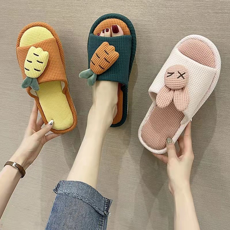 Linen Slippers for Women Spring and Autumn Home Indoor Autumn Home Cute Cotton Linen Silent Cotton Home Cloth Four Seasons Couple Summer