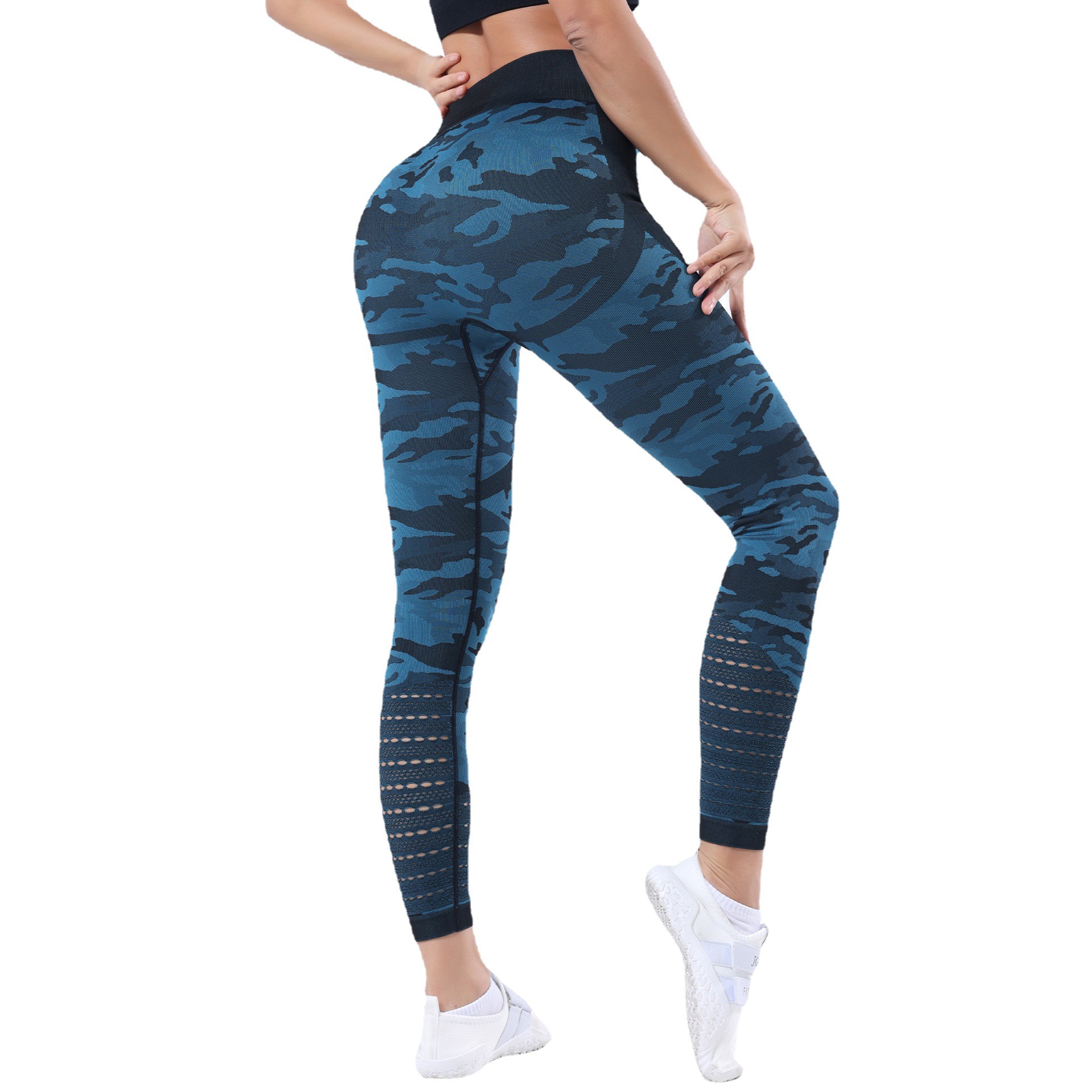 Processing Customized European and American Hollow Pants Leg Camouflage Yoga Trousers High Waist Belly Contracting Fitness Exercise Peach Hip Yoga Pants