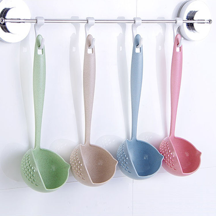 Wheat Straw Two-in-One Household Kitchen Soup Spoon Long Handle Plastic Colander Filter Tableware Hot Pot Spoon Strainer Spoon