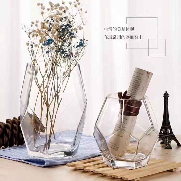 Nordic Simple Creative Geometric Glass Vase Hydroponic Flowers Dried Flower Vase Living Room and Dining Table Decoration Ornaments