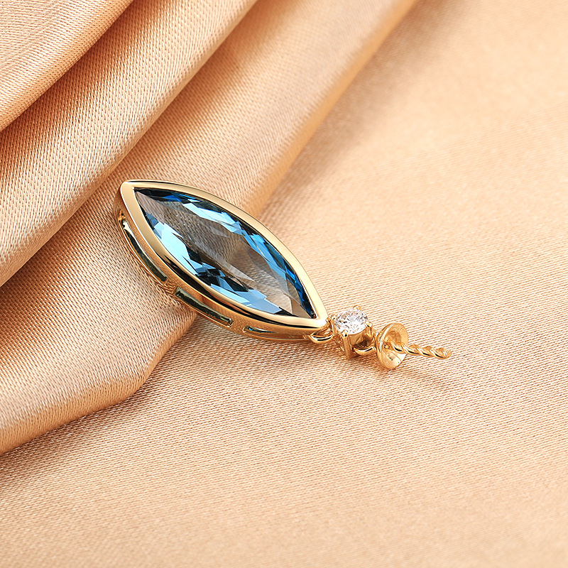 diy配件 g18k金欧美马眼蓝宝石吊坠项坠女半成品空托坠子珍珠配饰