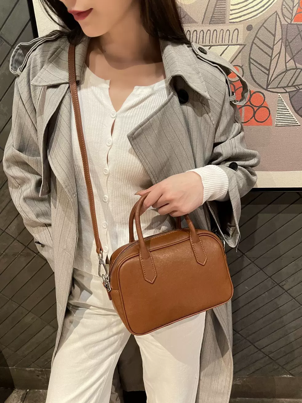 时尚女包头层植鞣牛皮波士顿包欧美复古手提包跨境真皮斜挎单肩包