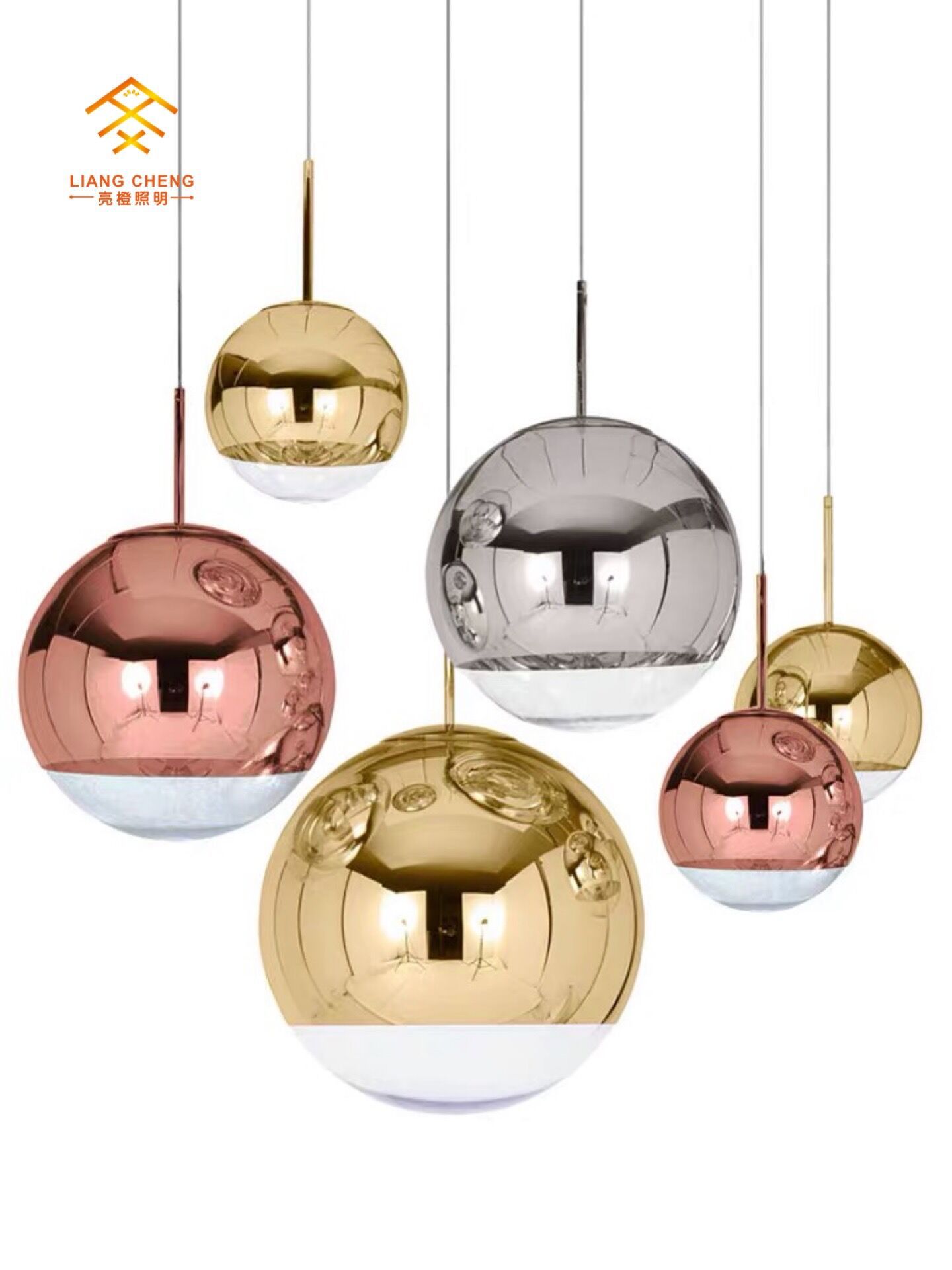 跨境创意简约现代太空玻璃电镀球单头吊灯餐厅酒吧台圆球玻璃吊灯