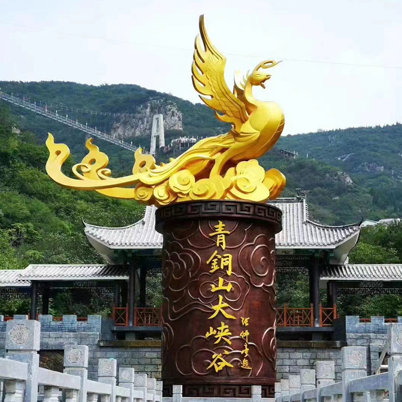 金色铸铜凤凰雕塑 铜龙纯铜铸造凤凰摆件火凤凰制作厂家墨空雕塑