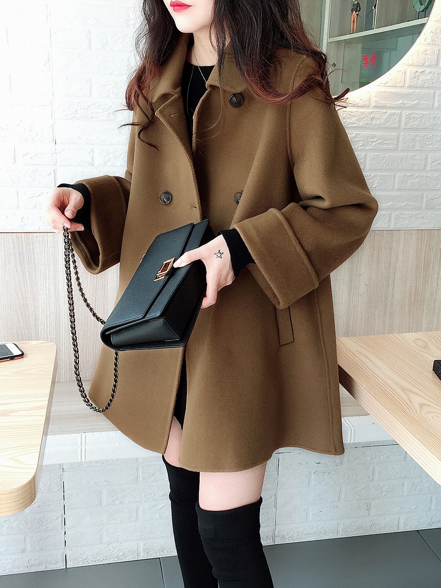 双面羊绒大衣女2021年新款小个子高端娃娃领斗篷式双面呢毛呢外套