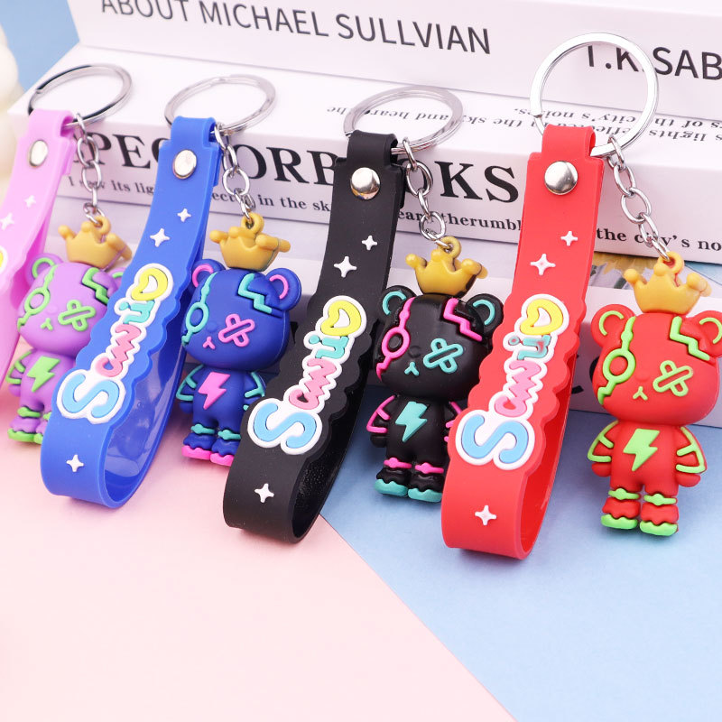 Crown Violent Bear Keychain Silicone Key Chain Couple Schoolbag Automobile Hanging Ornament Creative Cartoon Little Doll Gift