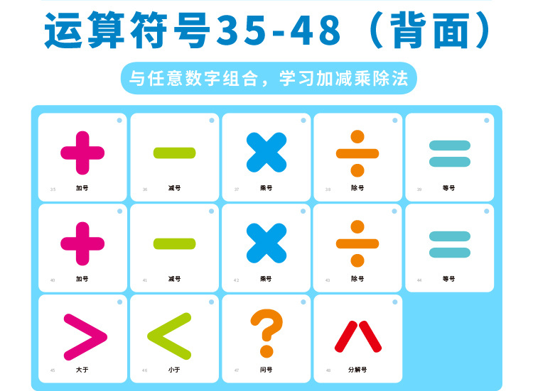 1-100 幼儿早教知识认数识数字卡片 带加减乘除符号 趣味游戏教具