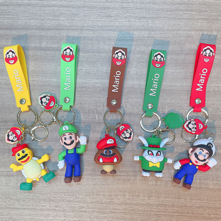 Hot Sale Super Mary Keychain Cartoon Mario PVC Doll Bag Package Pendant Car Key Ring Gift