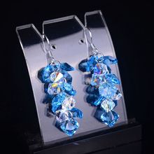蓝色水晶耳环2022年新款潮人造水晶镀银耳钩气质简约闪亮葡萄串流