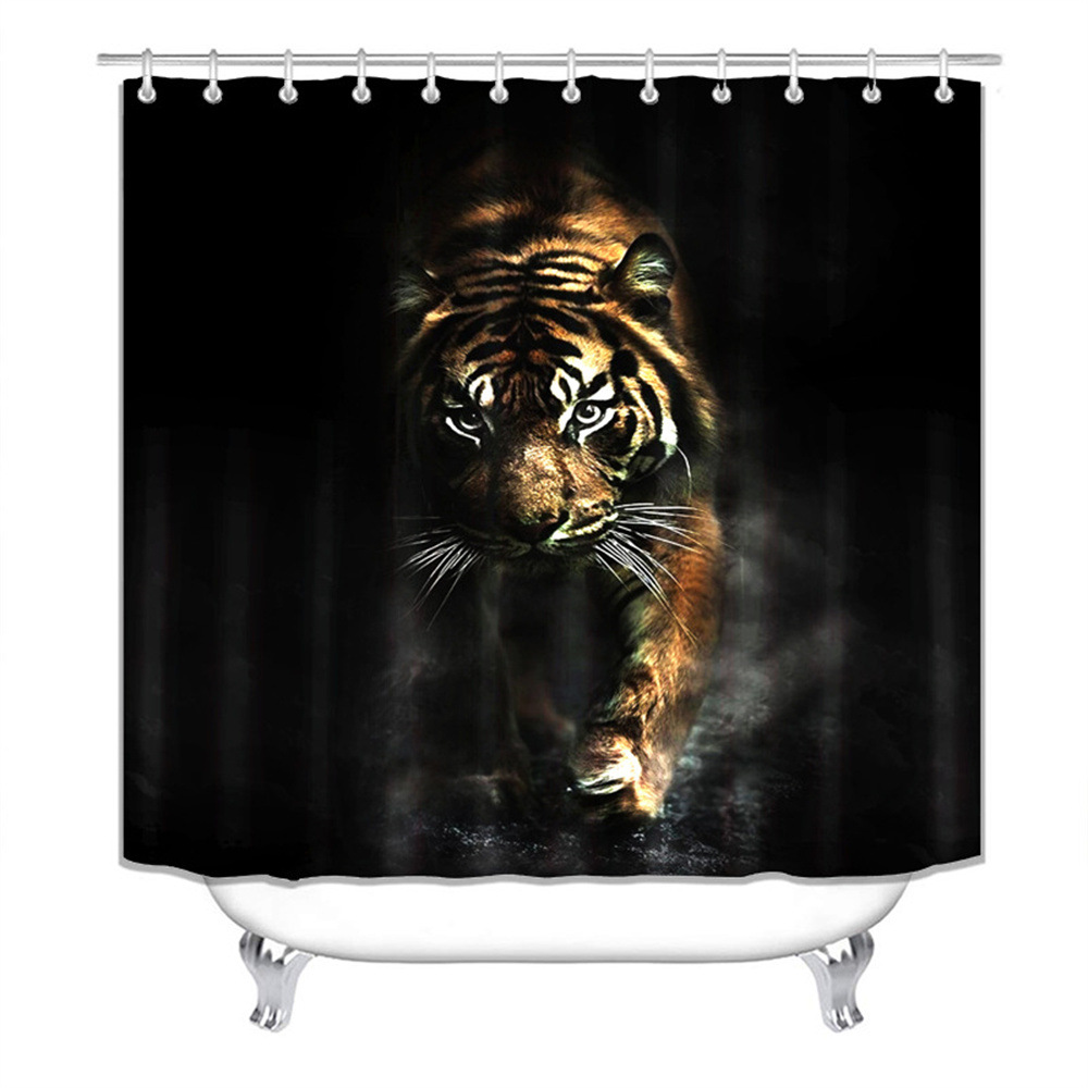 3D Digital Printing Waterproof Bathroom Set Tiger Lion Elephant Animal Shower Curtain Four-Piece Set Toilet Mat Suit