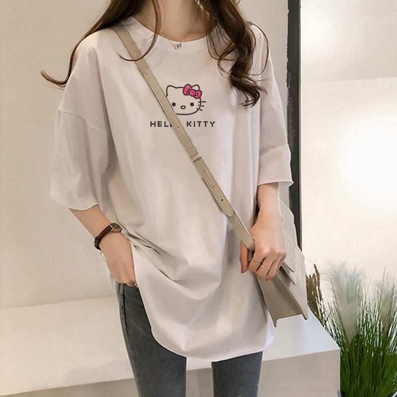 短袖t恤女夏季新款原宿bf风宽松卡通印花中长款半袖上衣学生ins潮