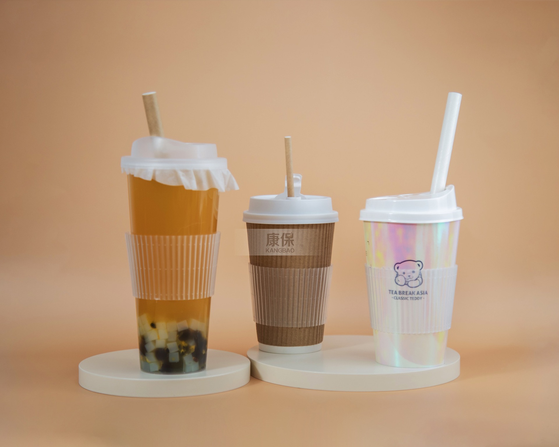 【现货】厂家供应咖啡奶茶杯套一次性隔热透明防滑加厚塑料杯套