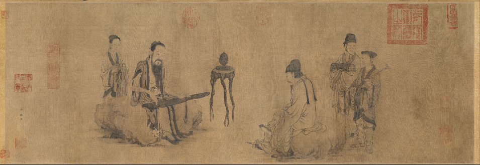 伯牙鼓琴图元王振朋古代画家名人字画9332cm包邮