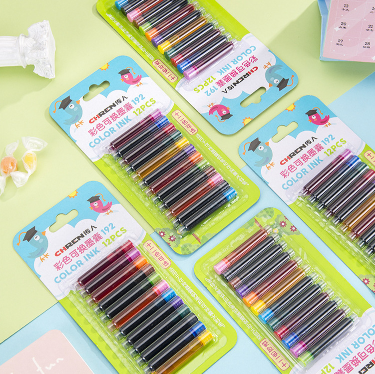 传人卡装12色墨水囊 可替换彩色墨囊消字魔水囊学生钢笔墨水现货