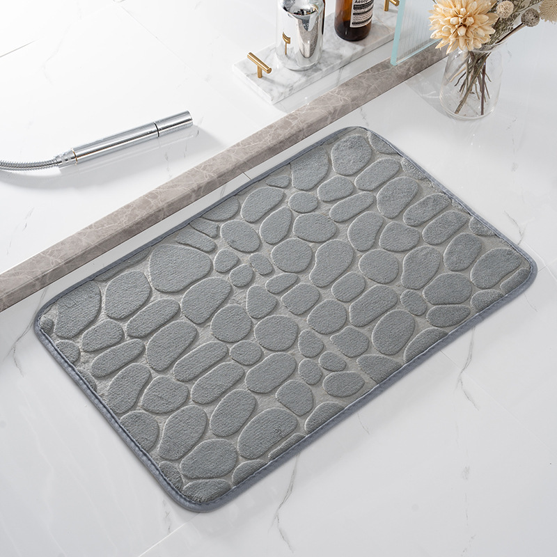 Cross-Border Pebble Embossed Absorbent Stain-Resistant Floor Mat Coral Fleece Thickened Rebound Memory Sponge Soft Foot Mat Wholesale