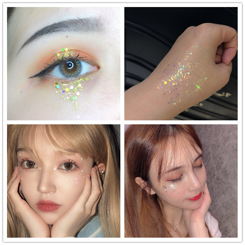 脸贴六瓶装眼妆亮片网红星星闪粉啫喱盘珠光学生免胶台妆一件代发
